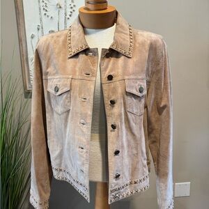 Tribal Taupe Stud-Trim Suede Jean Jacket